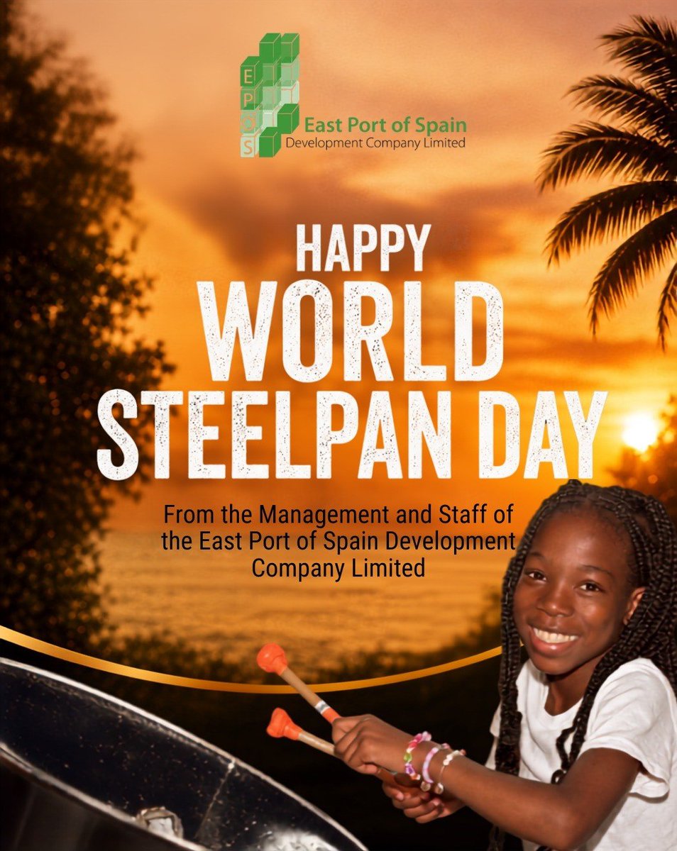 eposdc's tweet photo. East Port of Spain holds a special place in the story of the steelpan. From humble beginnings, a melodic instrument was birthed in the community of Laventille, evolving into a symbol of our culture and a gift from Trinidad and Tobago to the world.

The East Port of Spain Development Company Limited (EPOS) continues to support our national instrument and nurture the talent of those who carry its legacy forward.

From our Panyard Upgrade Programme, which provides spaces for young musicians to develop their talents and find mentorship; to our Pan in Schools Programme, which helps keep the culture of steelpan alive among the next generation; and our Panyard Crawl events, which invite people from across the country to experience the vibrant culture and music of some of the leading steel orchestras across East Port of Spain, we are proud to play our part in keeping the culture of the steelpan alive in the community of its birth.

Today, on World Steelpan Day, we honour the pioneers of the steelpan; the musicians whose talent continues to inspire; and the individuals and organisations contributing to the growth, development and advancement of our national instrument. 

Happy World Steelpan Day!