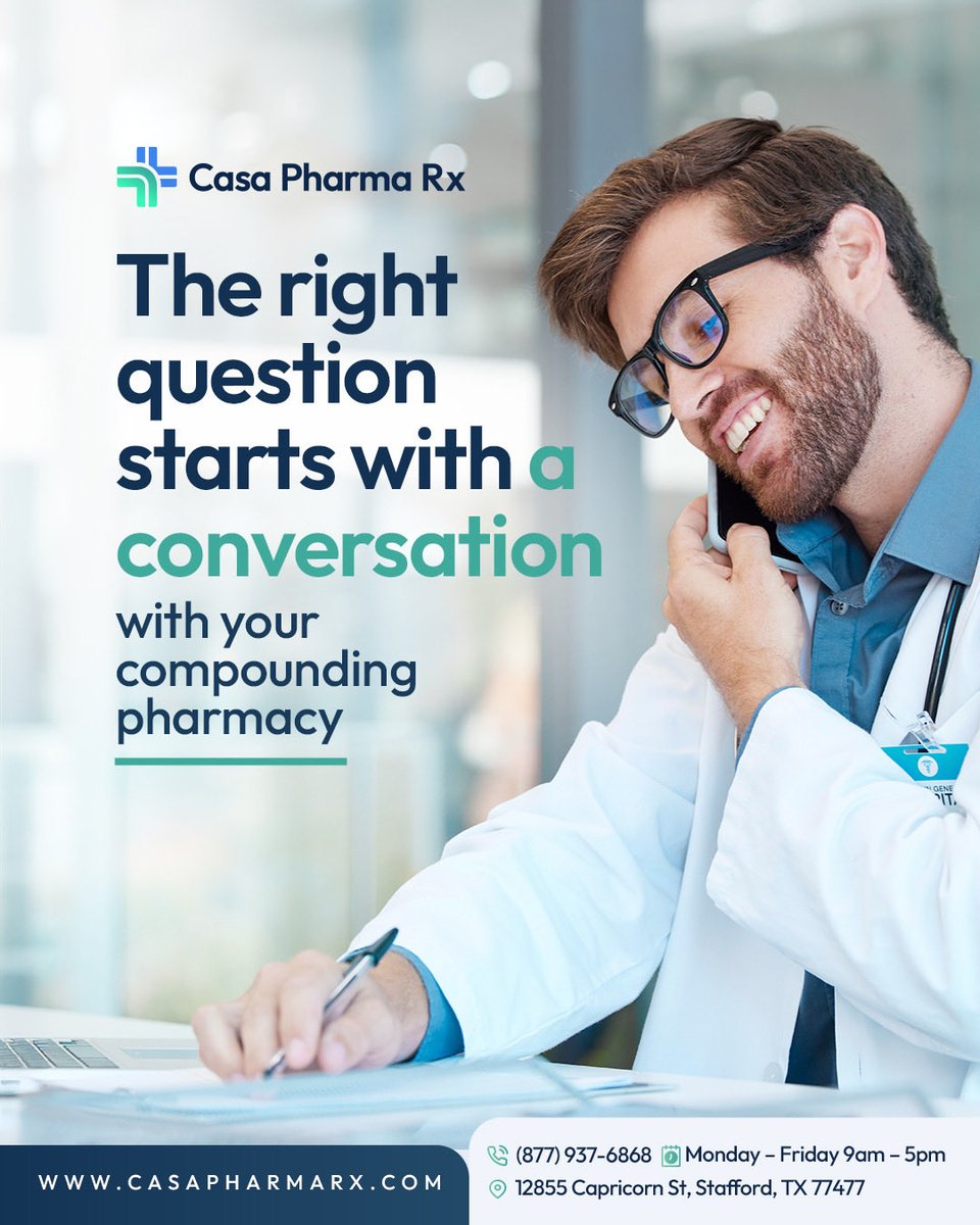 casapharma_RX's tweet photo. Great clinical decisions begin with curiosity. Before writing a prescription, consider starting a conversation with your compounding pharmacy. From formulation options and quality standards to the compounding process, having the right information can support confident prescribing https://t.co/GofGb9T09X