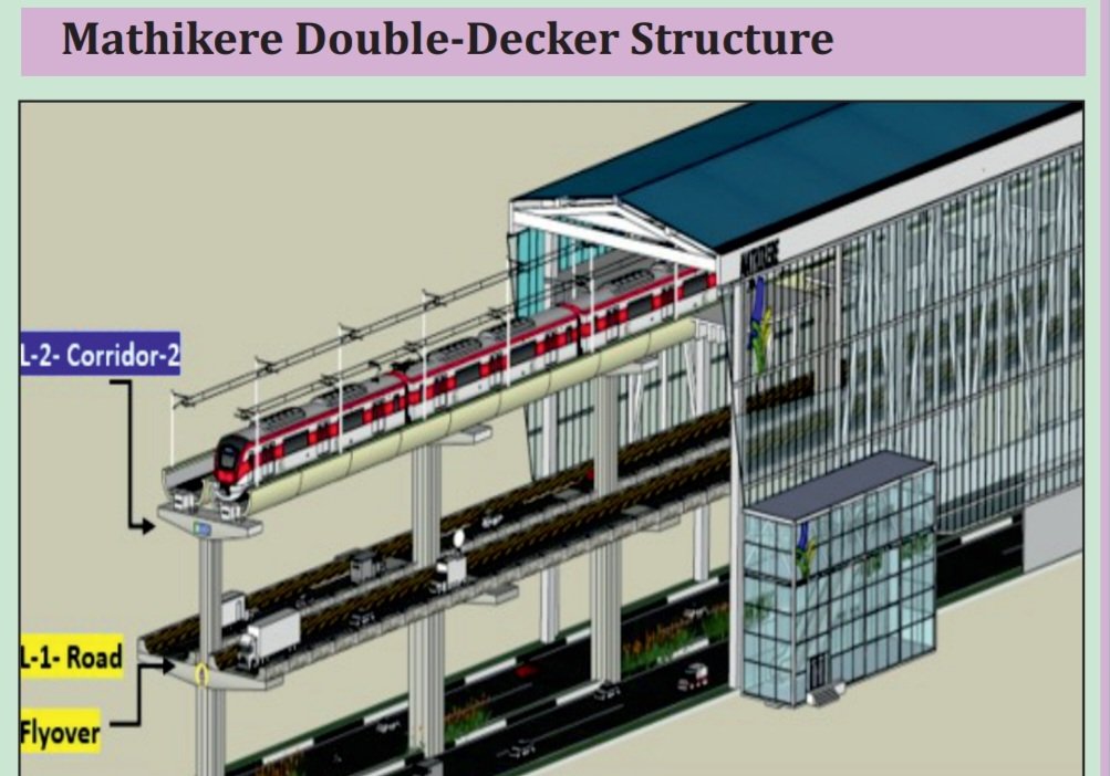 ChristinMP_'s tweet photo. Bengaluru suburban rail's Corridor-2 (Mallige Line), from Benniganahalli to Chikkabanavara, will integrate with Metro, Railways, KSRTC and BMTC.

A 1.2-km double-decker structure at Mathikere will carry both a road flyover &amp; elevated rail @KridePrm https://t.co/zAikTz32bM