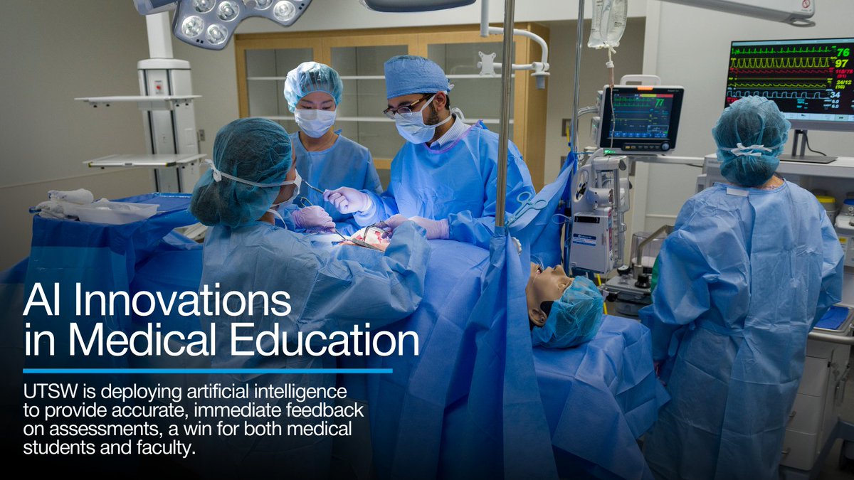 UTSWScience's tweet photo. AI is rapidly transforming medical education. By grading 91% of OCEs in days instead of weeks, multimodal AI cuts faculty workload, delivers near-instant feedback, and helps students master clinical skills. Learn more in Discovery @ UT Southwestern. https://t.co/ANCIQt64cK https://t.co/zvfXxvMkzd