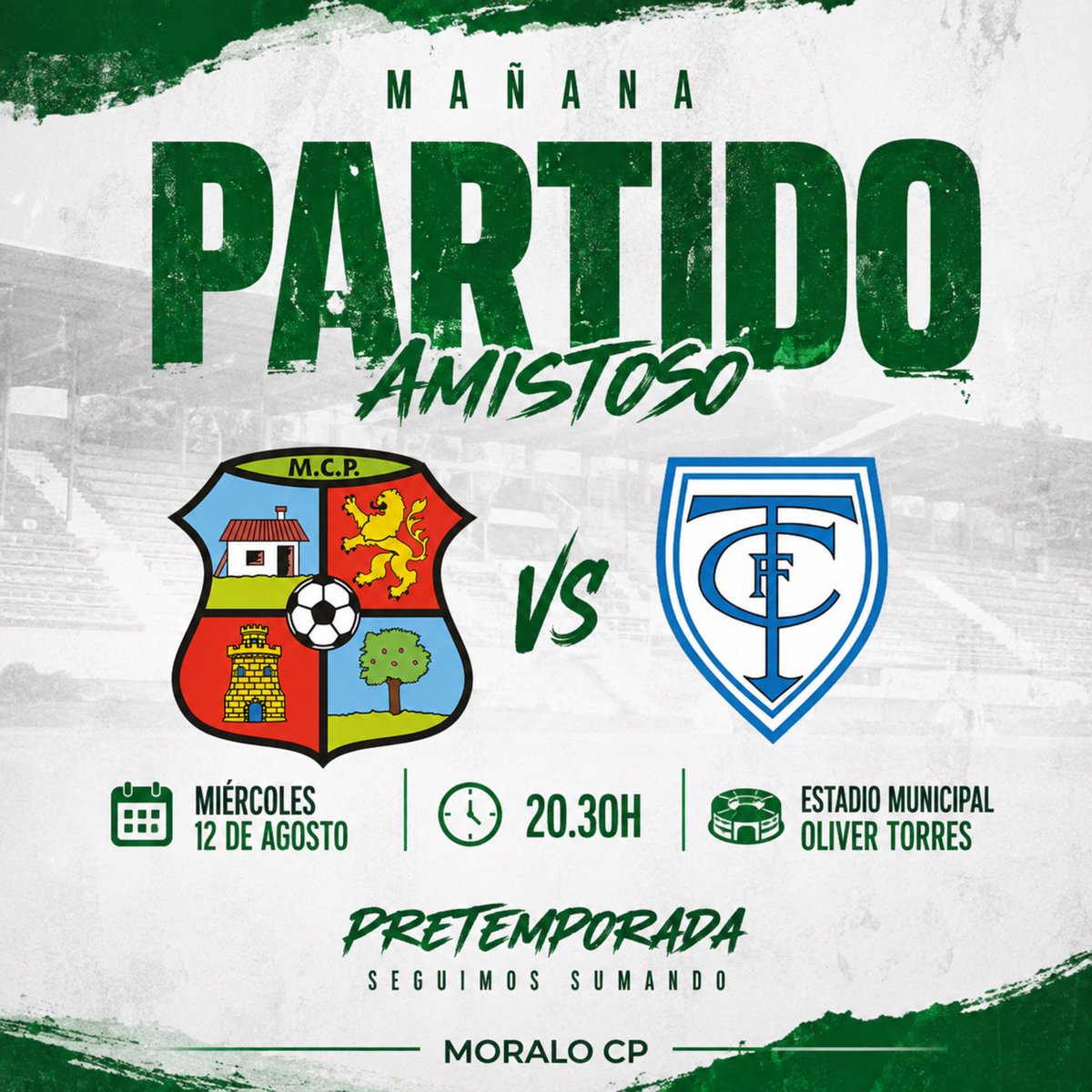 MORALO_CP's tweet photo. ⚽️ ¡MAÑANA HAY PARTIDO! 💚🤍

🆚 @Trujillo_CF 
🏟️ Estadio Municipal Oliver Torres
🕣 20:30 h

🎟️ ENTRADAS
• General: 7 €
• De 15 a 18 años: 3 €
• Socios y abonados: GRATIS ✅

¡Os esperamos en el Municipal! 💚 https://t.co/A8KRnpDo84