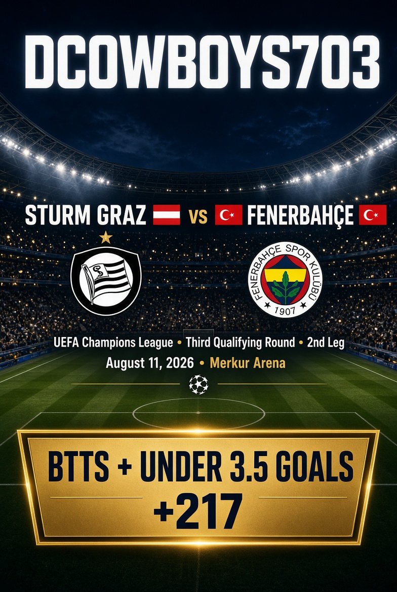DCowboys703's tweet photo. ⚽️UCL
🇦🇹Sturm Graz
🆚
🇹🇷Fenerbahce Istanbul
💵BTTS+u3.5G+217
#STUvFB
#UCL #ChampionsLeague
#Matchday #GamblingX #soccer #GamblingTwitter #futbol
#DCPicks https://t.co/NW1zfNJski