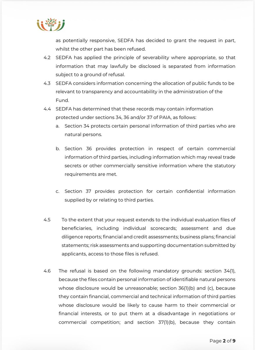 Princymthombeni's tweet photo. SACR’s PAIA request has resulted in SEDFA releasing the beneficiary list.

The figures raise important questions:

- 1,316 beneficiaries approved
- R79.6 million approved
- R57.3 million disbursed to 931 beneficiaries as at 7 August 2026
- SEDFA’s total contribution: R150 million

Based on SEDFA’s figures, 385 approved beneficiaries had not yet received disbursements as at 7 August.

There is also a significant gap between the amount approved and the amount actually disbursed.

Who are the beneficiaries? Where are they located? Why were some approved but not yet disbursed? And how has the money been allocated?

We are publishing the full beneficiary list and will be analysing the data.

Join our new Telegram group to access the documents and follow the analysis as we dig deeper into the figures.

Join the SACR Telegram group: https://t.co/GupXnQU3U8

Cc: @The_DSD @sedfa_dsbd