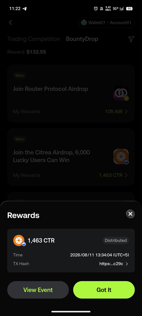 Kaushiknew123's tweet photo. 🎉 https://t.co/0tANB8H40T  $11.78 Received! 💰
Another Reward Successfully Received from https://t.co/0tANB8H40T Wallet Bounty Drop����
💵 Reward: 1463 $CTR $11.78 ✅ Payment Received 🚀 More rewards, More Opportunities!
#GateWallet #Crypto #Rewards #Web3 #Airdrop #BountyDrop https://t.co/Pvb81jGzSt