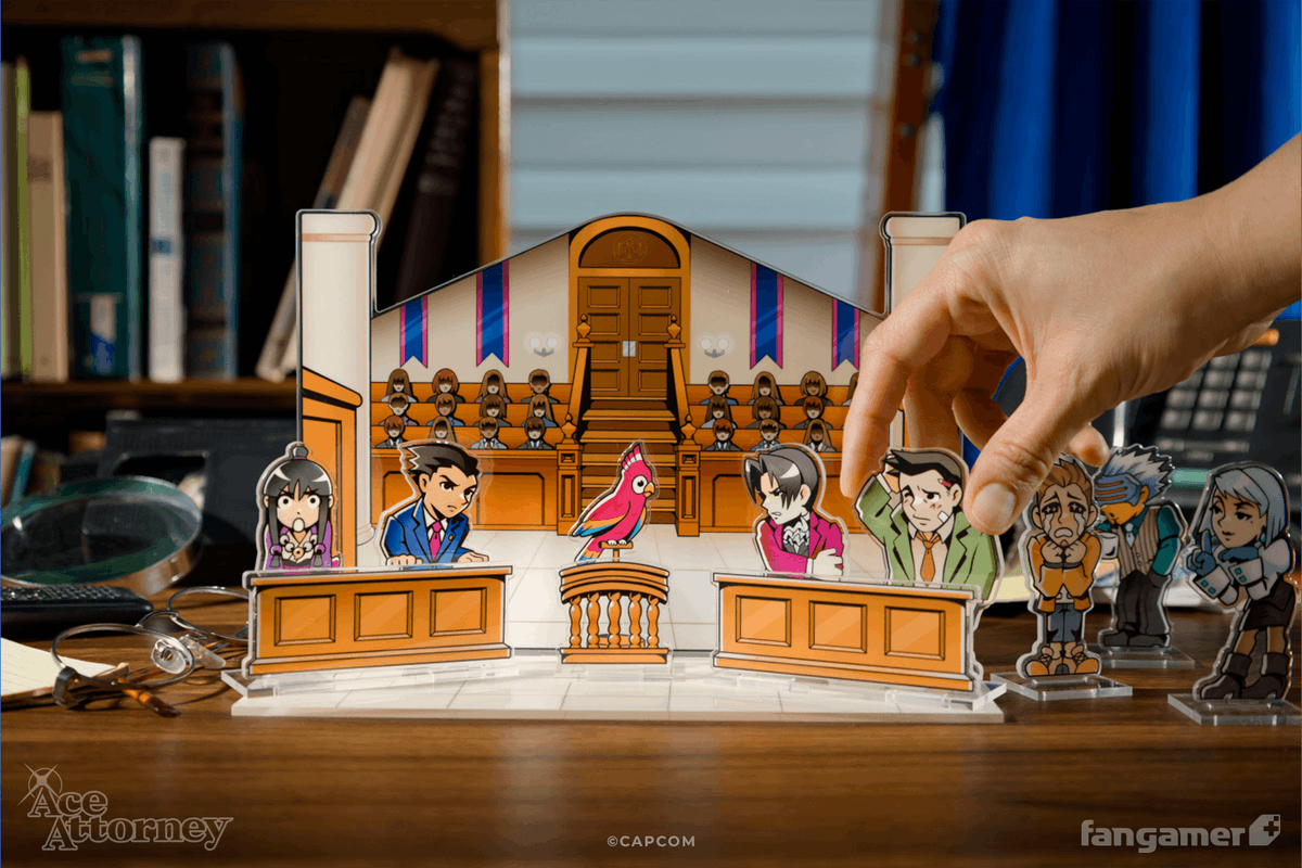 Fangamer's tweet photo. New standees, tour shirts, and pins have joined our official Ace Attorney collection! 

Plus lots more still in stock: https://t.co/0mwyUjtpJB https://t.co/TDXUxVIQfz