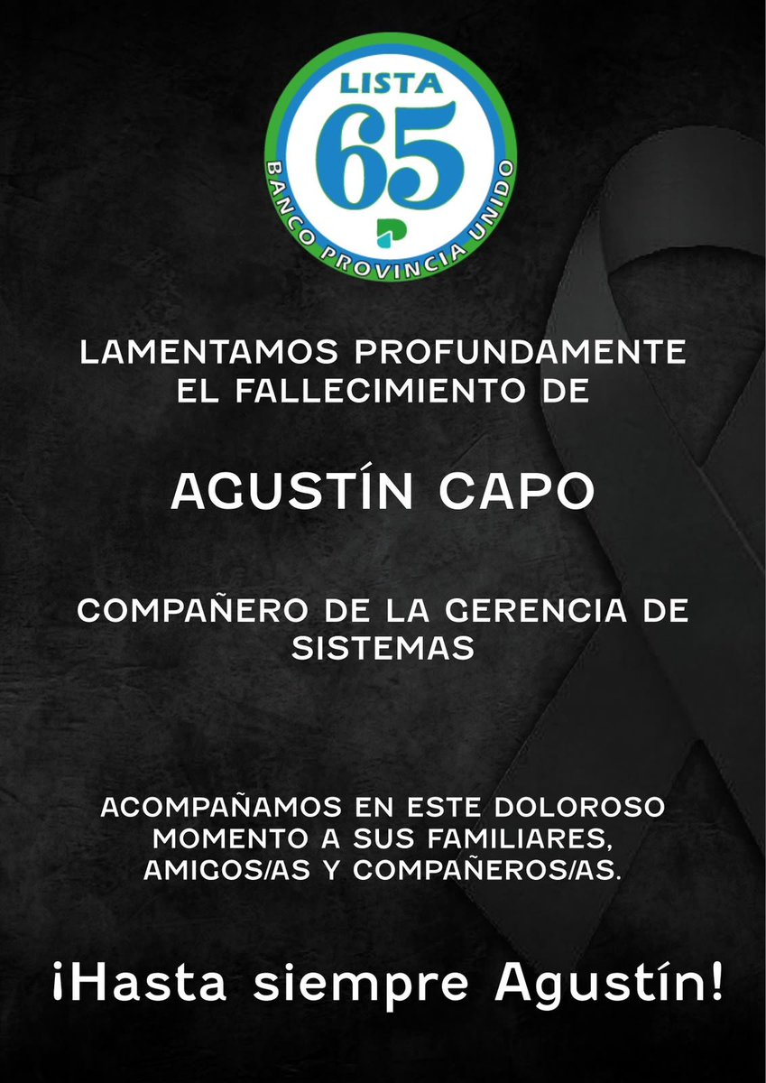 Lista65_bpu's tweet photo. ¡HASTA SIEMPRE AGUSTÍN!

LISTA 65 - BANCO PROVINCIA UNIDO https://t.co/rfuihBx1bx