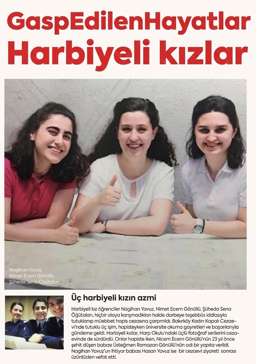 ardaaa1900's tweet photo. Yıllar önce aynı masada geleceğe umutla bakan üç Harbiyeli genç kadın… Bugün onların hikâyesi, adaletin insan hayatındaki önemini bir kez daha hatırlatıyor. Adalet zamanında ve herkes için olmalı. 

GaspEdilenHayatlar https://t.co/zBg0Ln2yK2