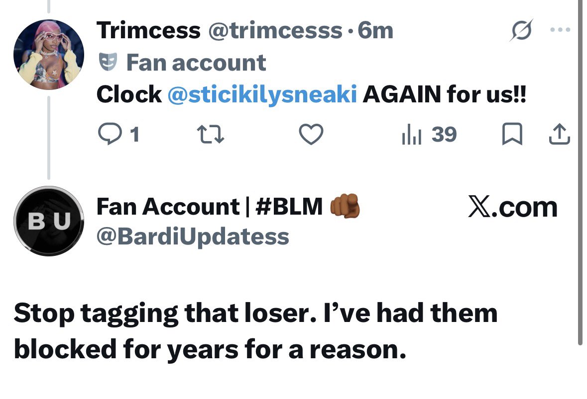 trimcesss's tweet photo. bardigang hates you @sticikilysneaki !! just retire https://t.co/7WsACNekQC