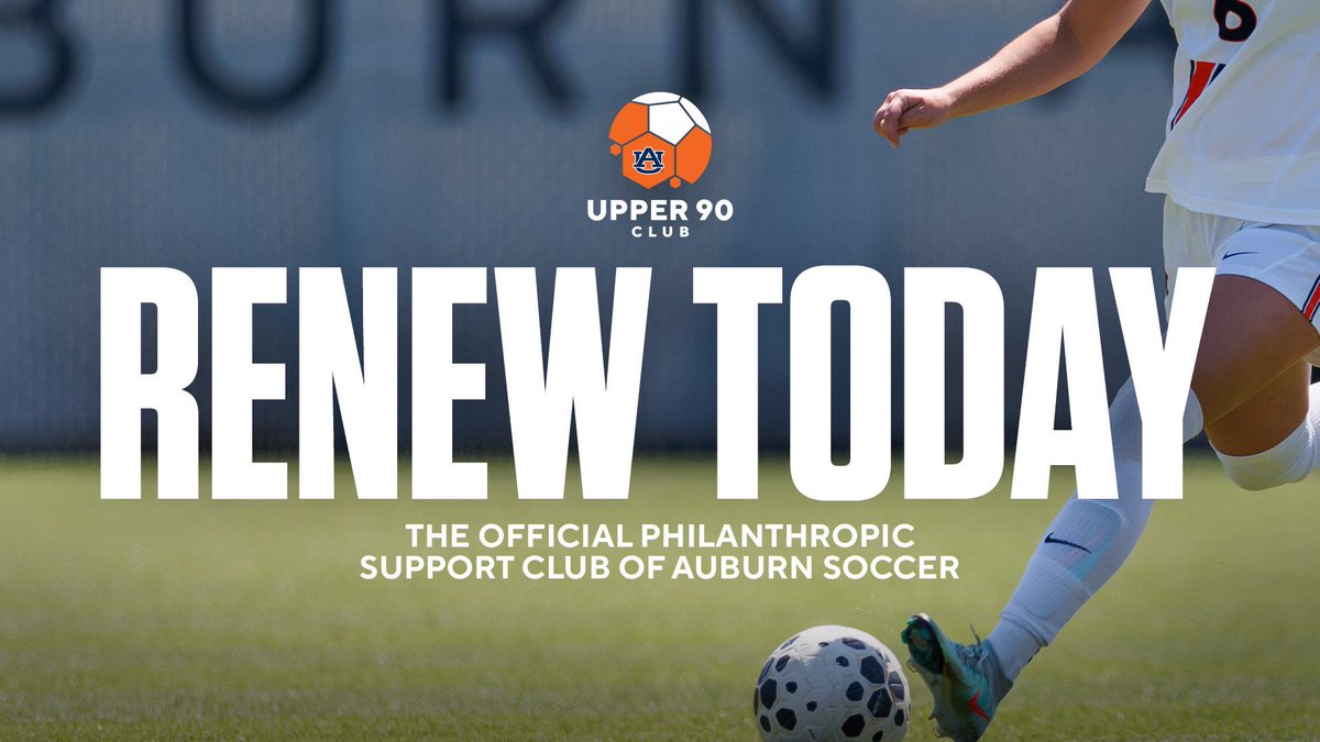 AuburnSoccer's tweet photo. Join the club behind our club ⚽️

2026 memberships for the Upper 90 Club are live! Join or renew your membership today to support Auburn Soccer, receive  exclusive gifts and gameday experiences 

✍️ https://t.co/Beb8PooSnk https://t.co/utdPSF9VB1