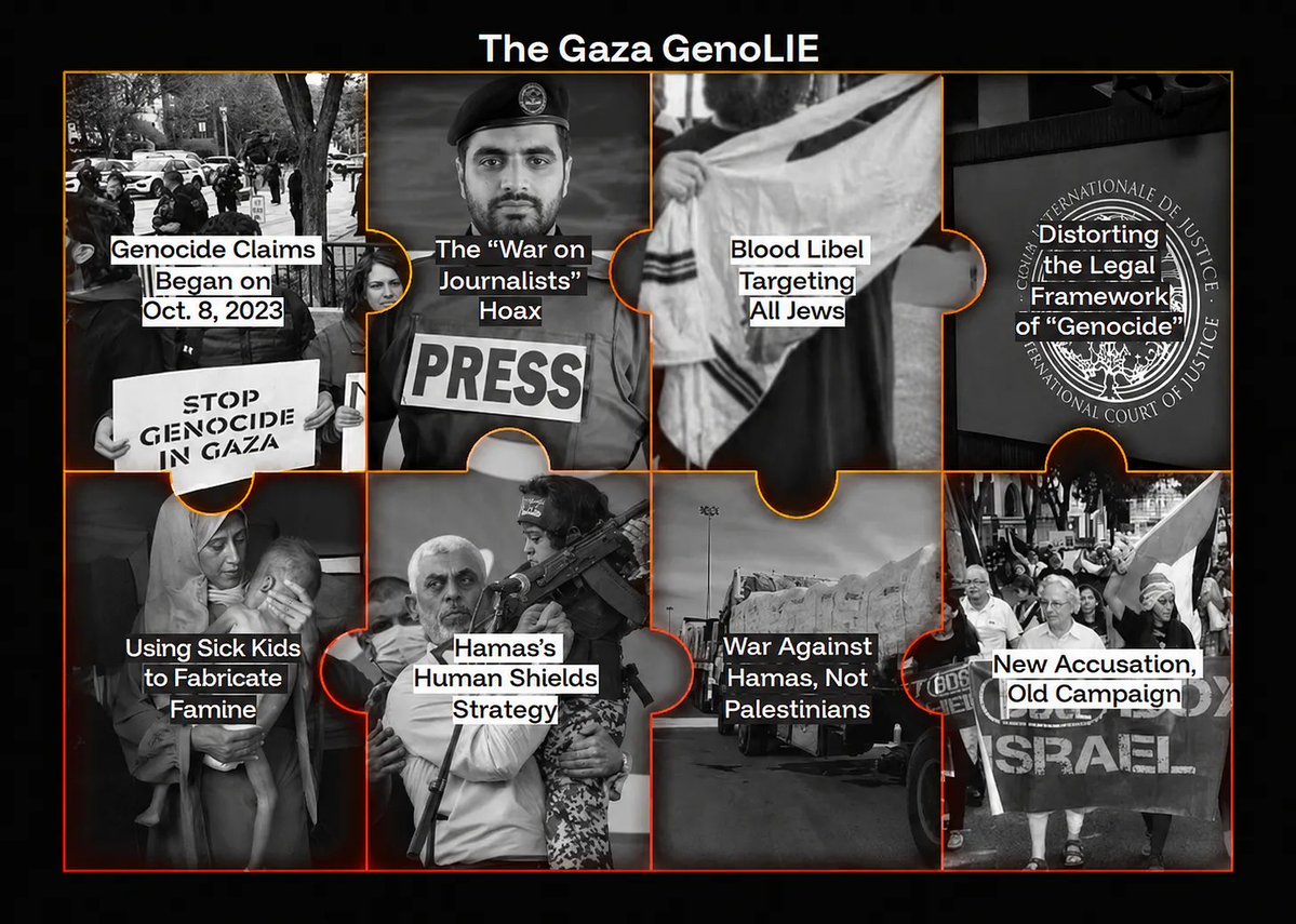 JewishOnliner's tweet photo. The campaign tackles eight pieces of the #GazaGenoLIE:
1. Oct. 8 genocide claims
2. “War on journalists”
3. Blood libel against Jews
4. Legal distortion
5. Famine propaganda
6. Human shields
7. War on Hamas, not Palestinians
8. An old campaign in new form https://t.co/gGLcIz472H