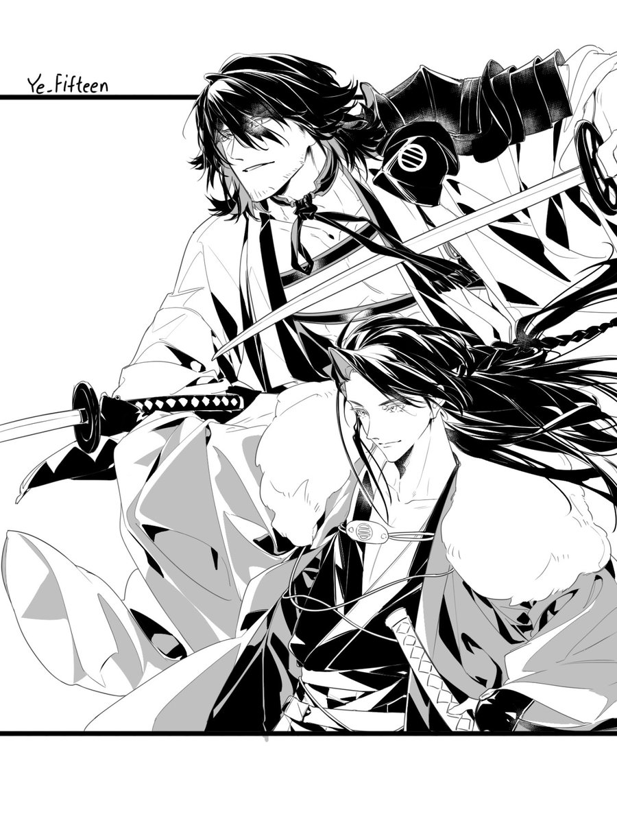 Ye151515's tweet photo. 刀剑男士们与fgo里的前主人们

#刀剣乱舞 #FGO #長曽祢虎徹 #陸奥守吉行 #近藤勇 #坂本龍馬 https://t.co/lEIoye5bOA
