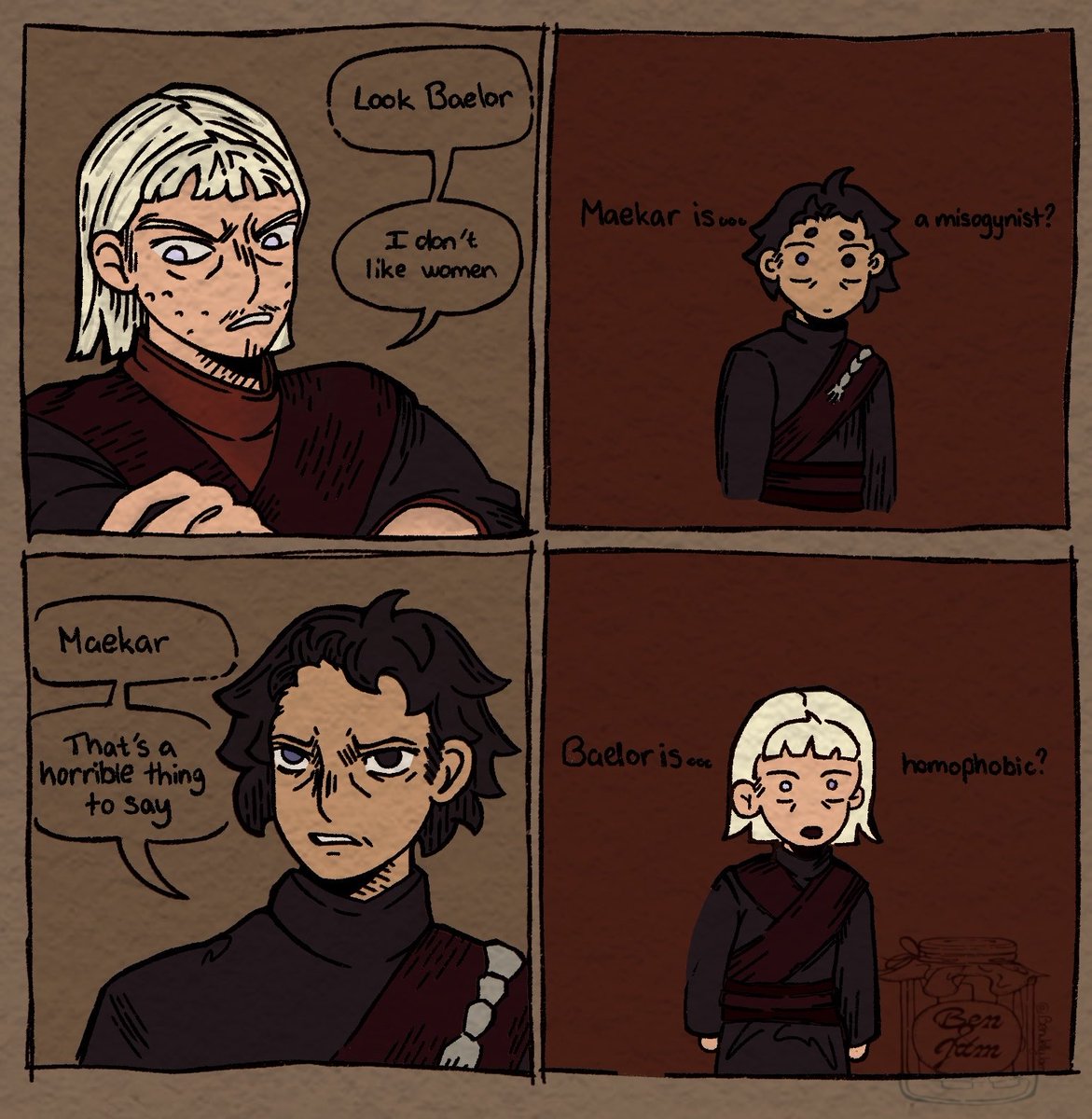 BenJellyJam's tweet photo. Young Baelor and Maekar coming out as dumb and dumber 

#baelor #maekar #targaryen #hammeranvil #baekar #bloodanvil #stormanvil #prince #akotsk #got https://t.co/0FvnCRC70O