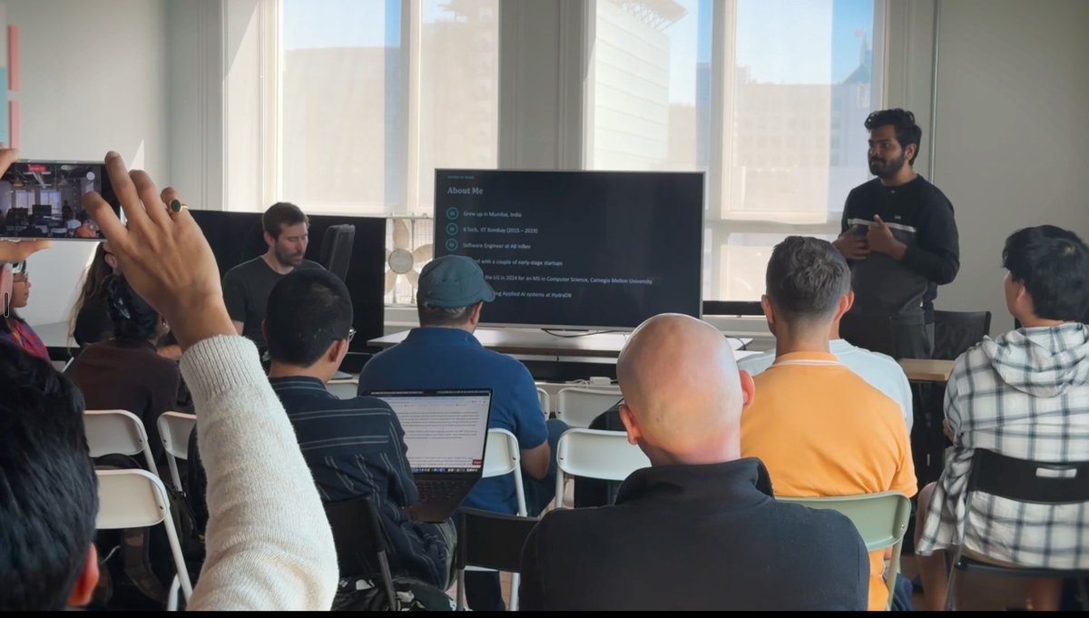 aditya5479's tweet photo. Second Graph Club at HydraDB last week in South Park, SF. Paper: GNN-RAG, Graph Neural Retrieval for LLM Reasoning (Mavromatis & Karypis).

Picked it because it's a real window into what GNNs can quietly do, and one of the more interesting ways to wire a knowledge graph into retrieval.

Two things from the room:

GraphRAG is expensive to build and to query. GNNs over KGs aren't mature yet, but they point at something cheaper.

The catch is that accuracy falls off as multi-hop queries get more complex. Finding the right reasoning path gets hard fast.

Best part is never the walkthrough. It's a room of researchers and builders arguing about where the ideas break in practice.

Thanks @poudelsubhan @Amit_rege96 @periwinkleid @sreekanthputta + Maniya, Isha, Shreya, Sanath.

Next one is Aug 13: https://t.co/mgfc8iZymx