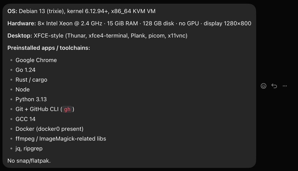 xdNiBoR's tweet photo. Each Grok Bot comes with a "Computer", a Linux cloud VM running Debian with Chrome, a Terminal and Thunar (File manager). 
They get 128 GB of storage and 16 GB RAM. 

Pretty decent machine. https://t.co/K06esIDEYt