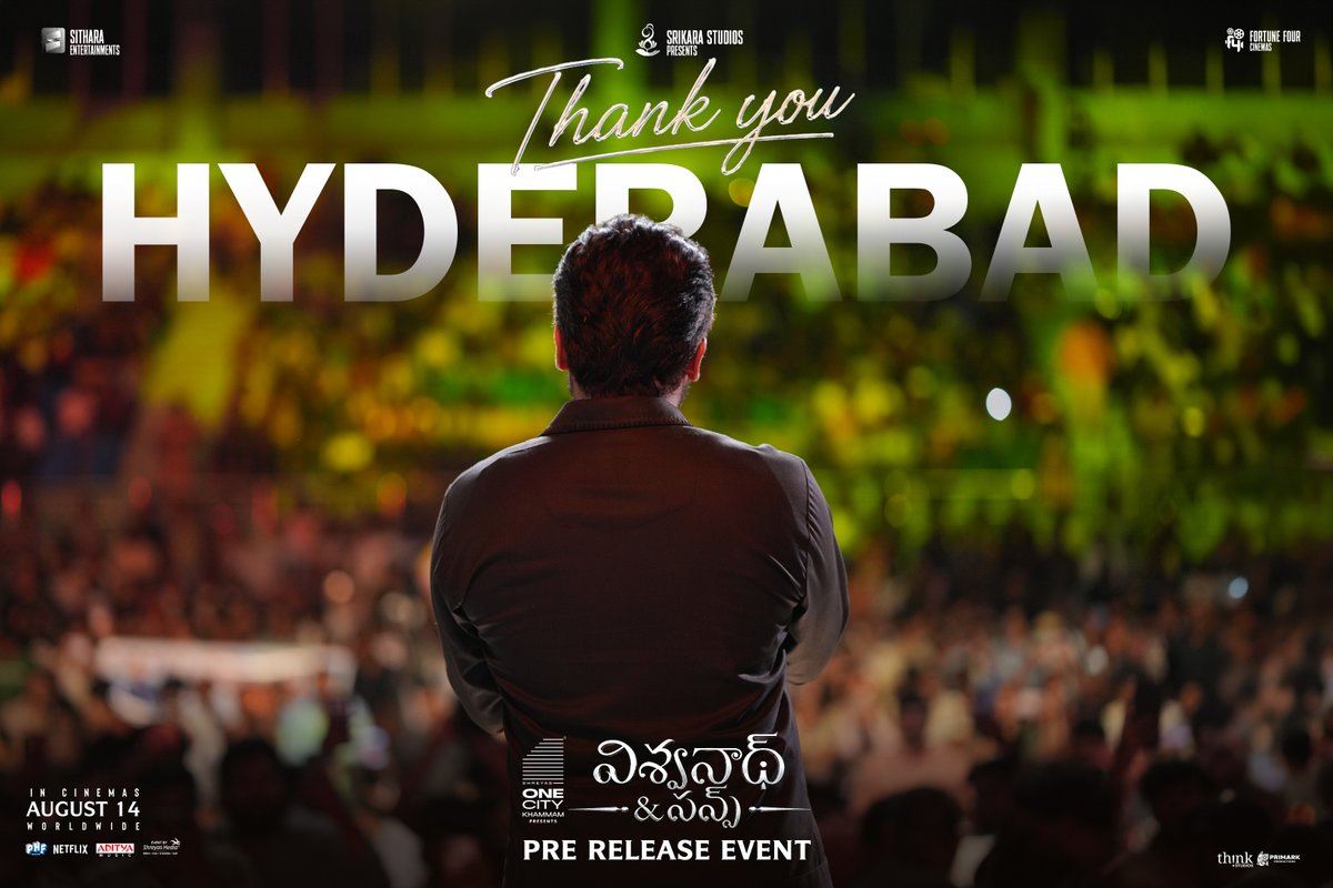 shreyasmedia's tweet photo. Thank You, Hyderabad! ❤️‍🔥

The love, energy and overwhelming response from you made the #VishwanathAndSons Pre-Release Event truly special. 🔥

#VASonAUG14th 🫶

#VishwanathAndSonsPreReleaseEvent #VishwanathAndSonsPreRelease https://t.co/kkaCCMyUfL