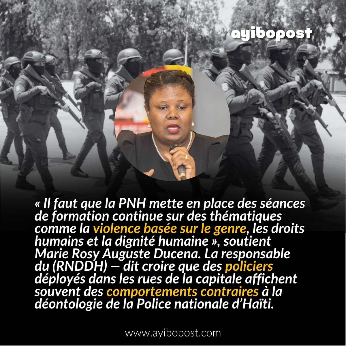 Ayibopost's tweet photo. En janvier 2024, un policier affecté à une antenne de police au niveau de Lalue accuse Paule, en pleine rue, d’être la compagne d’un membre de gang après que celle-ci a refusé ses avances.

La jeune étudiante en sociologie à l’Université d’État d’Haïti revenait de ses cours et attendait un colis lorsque trois policiers, affectés à ce poste de police, s’en sont pris à elle.

Après ce bref échange qui, selon elle, l’a mise très mal à l’aise, Paule monte à bord d’un minibus pour rentrer chez elle.

L’un des policiers la force à descendre du véhicule et l’emmène arbitrairement au poste de police pour être « interrogée », avant qu’un autre agent, identifié comme chef de poste, ne vienne ordonner aux agents de la laisser partir.

La jeune femme explique que cet épisode a été particulièrement choquant pour elle, au point qu’elle a décidé de ne plus emprunter cette route pendant des mois.

Lire plus : https://t.co/EaPdfRFQuv
