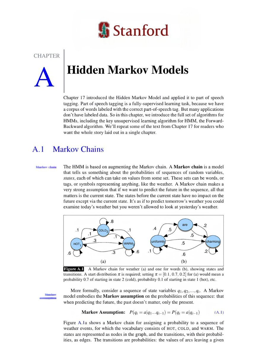 0xTrackmind's tweet photo. this Stanford framework is f*cking insane

an entire hedge fund secret got compressed into a 17 page PDF.

Stanford put out the full Hidden Markov Model framework that quants at Jane Street and Two Sigma are known to run, and made it free.

the crazy part is this isn't some watered-down summary, it's the actual mechanics behind models these desks keep internal.

most people assume this stuff never leaves institutional walls.

this one puts the framework straight in your hands.

bookmark and read before it gets taken down.