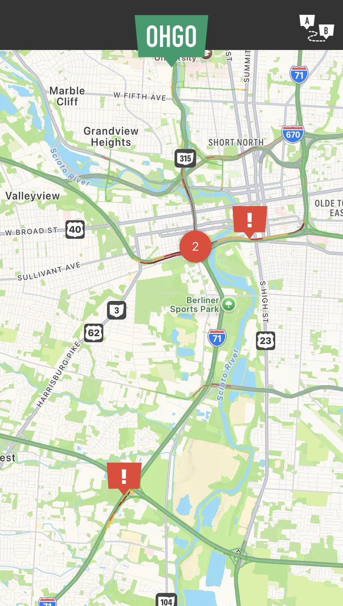 ODOT_Columbus's tweet photo. COLUMBUS: I-71 in both directions between I-70 and I-270 on the south side is CLOSED due to down power lines. Use an alternate route and follow https://t.co/16XJ7HIrR1 for updates. https://t.co/qrfyxcgTkg