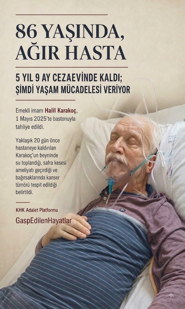 insan_sevgisii's tweet photo. Emekli imam Halil Karakoç, 1 Mayıs 2025'te bastonuyla tahliye edildi.

Yaklaşık 20 gün önce hastaneye kaldırılan Karakoç'un beyninde su toplandığı, safra kesesi ameliyatı geçirdiği ve bağırsaklannda kanser tümörü tespit edildiği belirtildi.

GaspEdilenHayatlar
#ErenBülbül https://t.co/jnN3FIIJkl