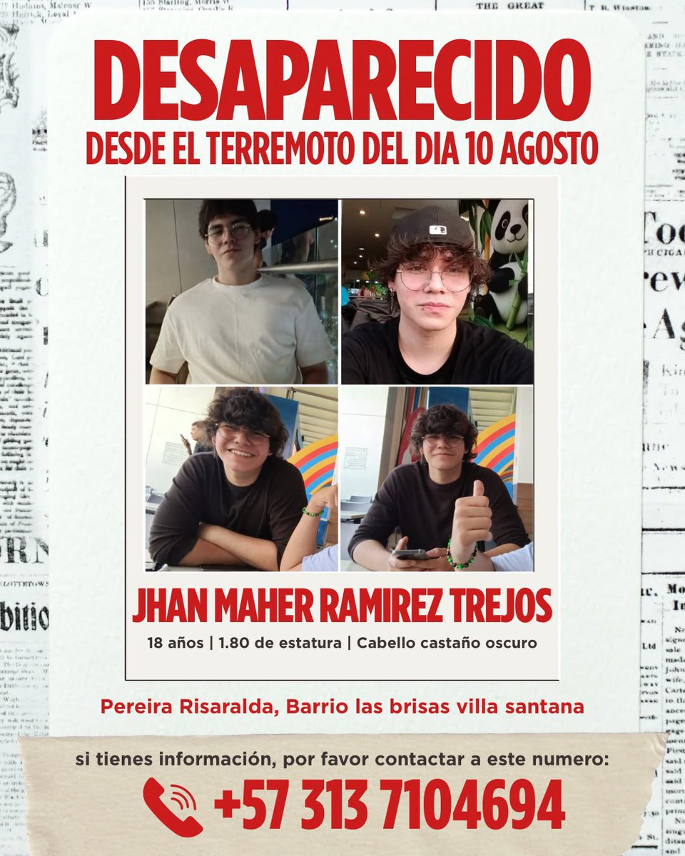 vantecosmicx's tweet photo. POR FAVOR AYÚDANOS A ENCONTRAR A JHAN EN PEREIRA 

si tienen información contactar al número +57 313 7104694. https://t.co/Hzg3GiSOU8