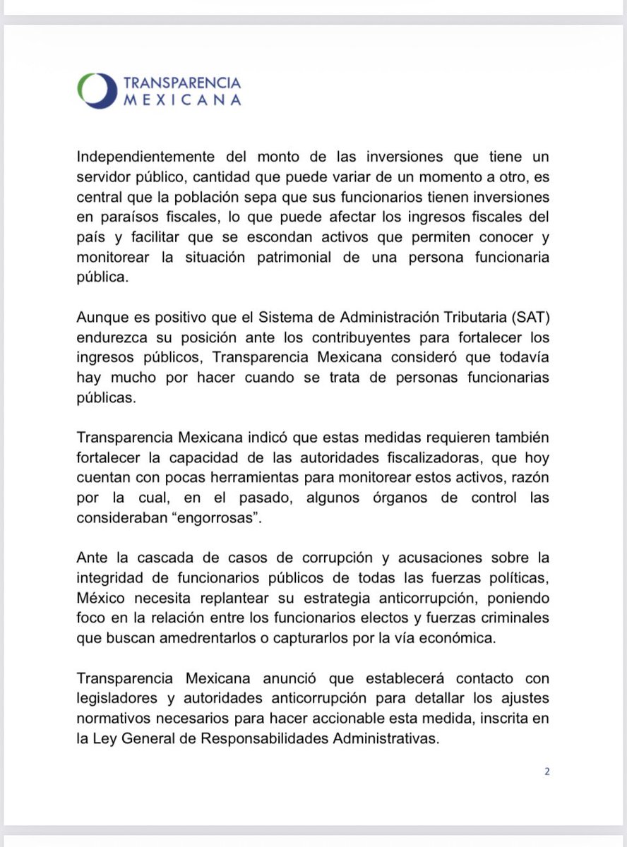 IntegridadMx's tweet photo. Necesario, registrar criptoactivos y cuentas en paraísos fiscales para funcionarios electos en 2027: Transparencia Mexicana. https://t.co/SPPoztndz6