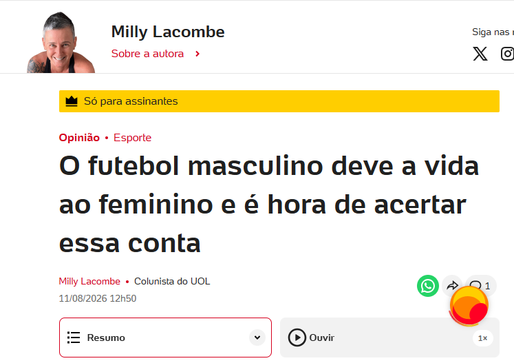 br_dadepressao's tweet photo. Eu queria saber sinceramente em que uma matéria como essa ajuda no desenvolvimento do futebol feminino no Brasil. 

O portal Uol é o esgoto do jornalismo esportivo desse país. https://t.co/uc8ixP5aWL
