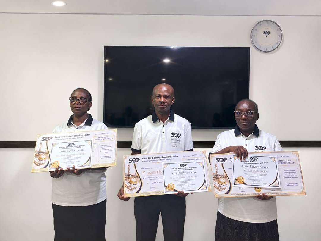 sopconsultltd's tweet photo. A LEGACY BUILT OVER DECADES.

On July 31, Sanni, Ojo &amp; Partners Consulting Ltd honoured three members of our foundation team as they retired from active service:l

Faith Ossom— 34+ years
Innocent Nwachukwu— 29 years, 6 months
Bose Olufolahan— 28 years, 6 months
#retirement #staff https://t.co/Phunql8gx4