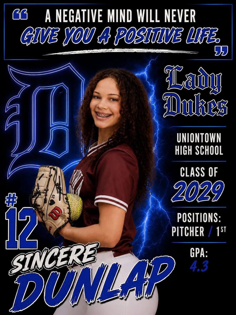 LDBorelli's tweet photo. 🤍💙 WELCOME TO THE LADY DUKES, SINCERE DUNLAP! 💙🤍

She may be new to the roster, but she’s definitely not new to us! After joining us as a guest player last season, we’re excited to officially welcome #12 Sincere Dunlap to the Lady Dukes family! 💙🤍

🔥 A strong arm in the circle
💙 Great energy every time she steps on the field
🥎 Ready to make an impact at Pitcher & 1st Base

We got a glimpse of what Sincere brings last year, and we can’t wait to see that strong arm, competitive spirit, and positive energy in a Lady Dukes uniform all season long!

🤍💙 Welcome to the family, #12! Let’s get to work! 💙🤍

@sinceredunlap29