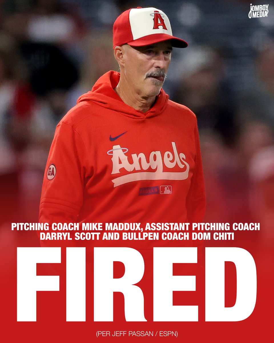 TalkinBaseball_'s tweet photo. Angels have fired pitching coach Mike Maddux, assistant pitching coach Darryl Scott, and bullpen coach Dom Chiti, per @JeffPassan 

Angels ranked 24th in ERA (4.53) with the most walks in baseball this season (508) https://t.co/I8Vc1XmPwD