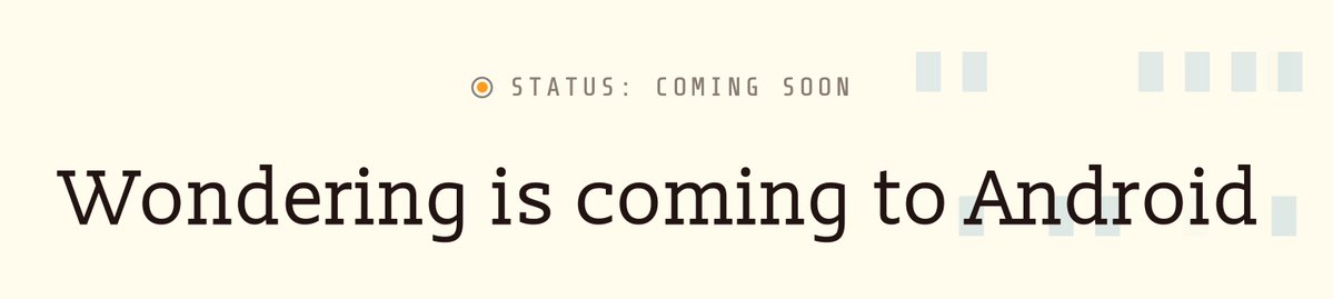 HcwXd's tweet photo. @WonderingApp is coming to Android soon 🌟

you can register below to get early access when it's ready 🫡

https://t.co/2AKO6vSbX3 https://t.co/FHp6WVVvpb