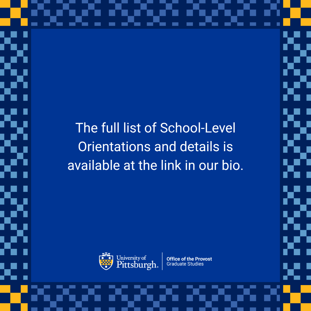 PittGradStudies's tweet photo. In addition to the University-wide Orientation, your school will be hosting its own orientation events. Make sure to check for the date and location to learn more about your academic program.

Find the full schedule: https://t.co/hET8Z3j32F https://t.co/tyURmJJMjN