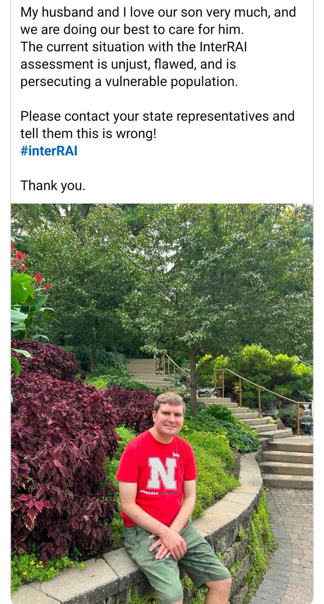 NebraskaSower's tweet photo. @DisabilityRtsNE @arcnebraska 
@NEDHHS @annakleiber03 @JohnforNE #neleg ⚖️

This #Nebraska family has been waiting on the results of their 35 year old son's #InterRAI assessment for 9 months now. He is about to lose his day service provider.

Can anyone help out this family? https://t.co/vR4wc58EyP