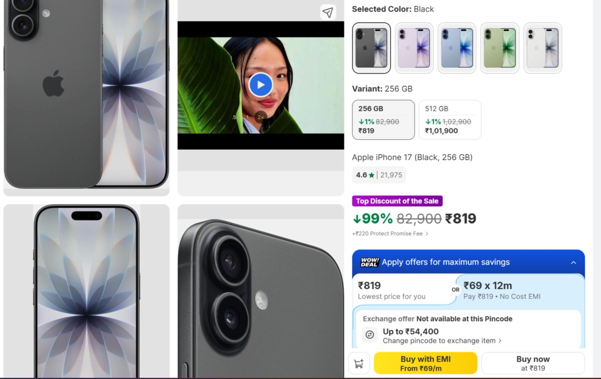 techselect_blog's tweet photo. 😱 iPhone 17 at ₹819?! MEGA LOOT!
​⚠️ These are lighting Deals so join Telegram Channel for this type of loot deals

​👉 Join TG Channel (Must for Daily Loots):https://t.co/b63elwj3uP

​🛒 Direct Deal Link: https://t.co/ZYNFSmJiry
​@techselect_blog https://t.co/M4r9xyy73j