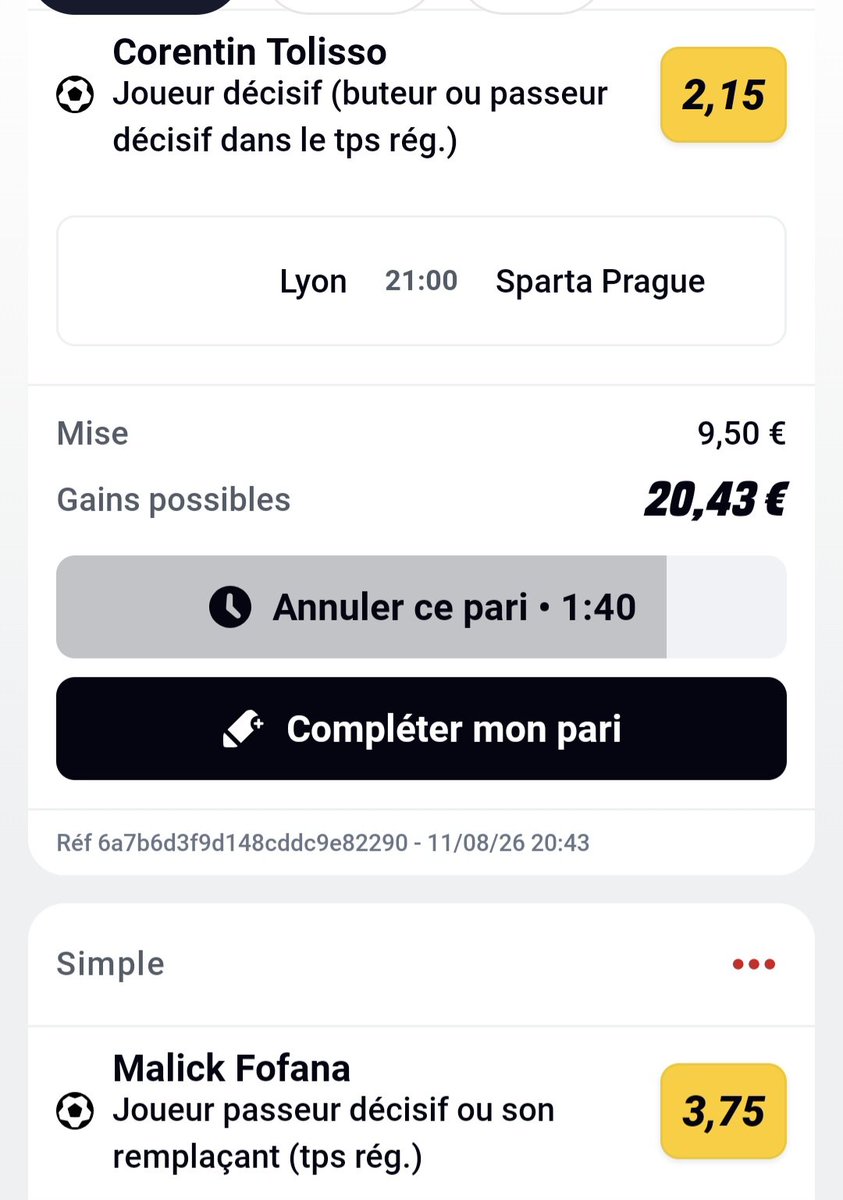 ValueBet3's tweet photo. Match de LYON a 21h, je vois des buts et une qualif' donc je vais prendre quelques bets ! 😄⚽️🇨🇵

➡️ 0,4% Tolisso decisif
➡️ 0,3% Fofana ou Sub passeur 0,3% Nuamah ou Sub passeur https://t.co/PxBnZlTsEB