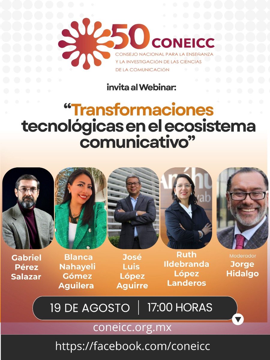 ROMCONEICC's tweet photo. ¡No se lo pierdan! Transmisión vía Facebook: CONEICC 🔴🟠 
Un webinar sobre el presente y futuro de nuestro campo.
🎙️ Participan los doctores:
Gabriel Pérez 
@nahayeliGomez
@jlopezaguirre
Ruth Ildebranda López
🎤 Modera: Jorge Hidalgo

📅19 de agosto
⏰17:00 horas
Acceso abierto https://t.co/KsdQdCtZlp