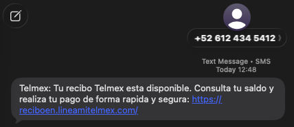 jj_driver's tweet photo. @telmex @TELMEXSoluciona cuidado, están mandando SMS fraudulentos con links a un dominio que si parece suyo... https://t.co/ZpKAXRT3gS