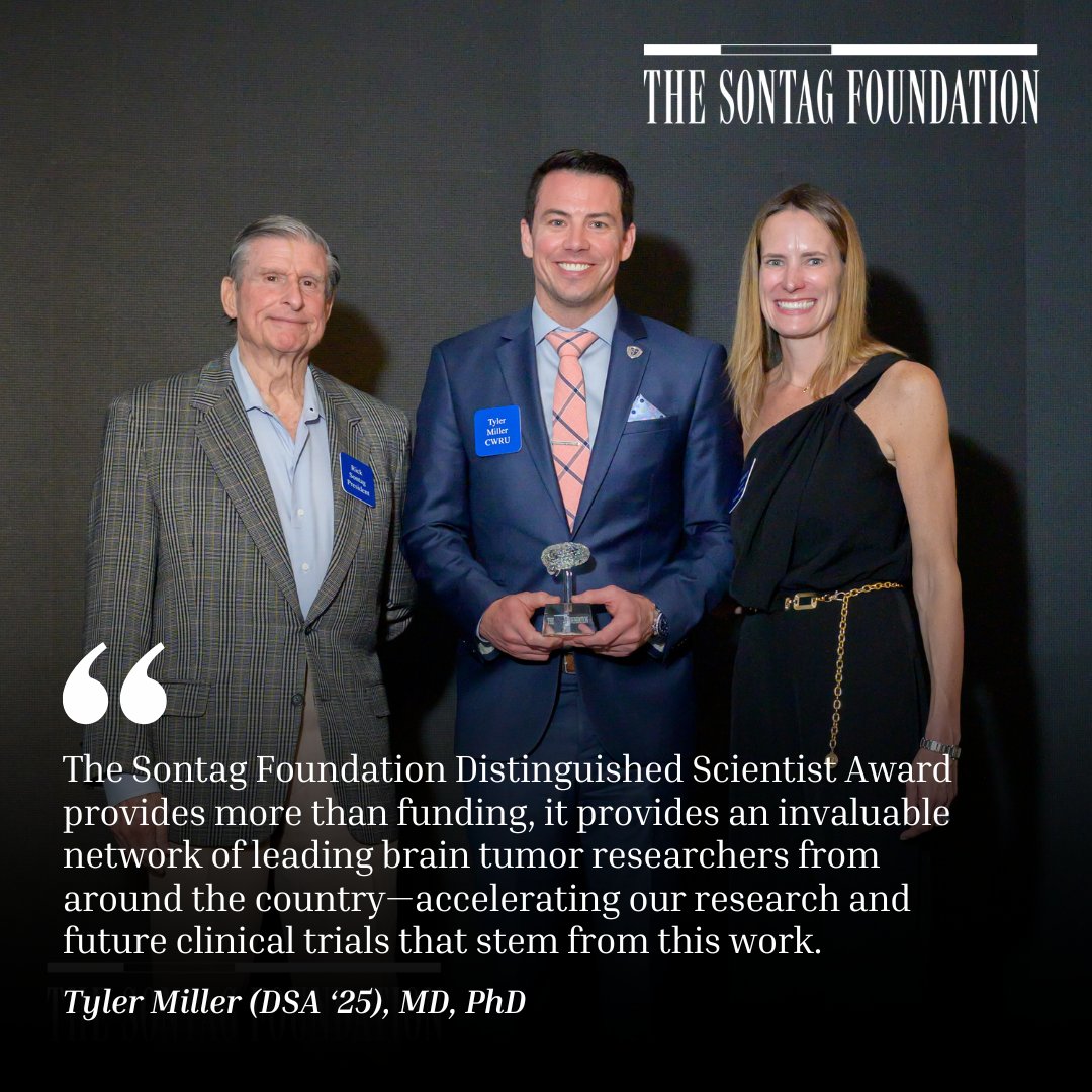 sontagfdn's tweet photo. Our 2025 DSA Grantee, @TylerEMiller, MD, PhD, is investigating how immune-suppressing cells protect glioblastoma tumors and exploring ways to block those signals so the immune system can fight cancer more effectively. We're proud to support his innovative research. https://t.co/4ACUul56wI