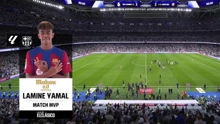 liamdahgoat's tweet photo. Lamine really won the motm award in his first ever Classico at 16 years old 🤯 https://t.co/wKBPi4jLiv