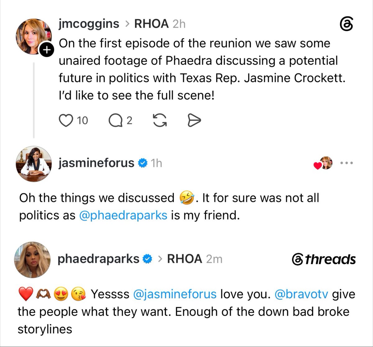 queensofbravo's tweet photo. Phaedra to Bravo: “Give the people what they want. Enough of the down bad broke storylines.”

Yes! Would’ve loved to see more of this convo! #RHOA https://t.co/SMIWZwDGkN
