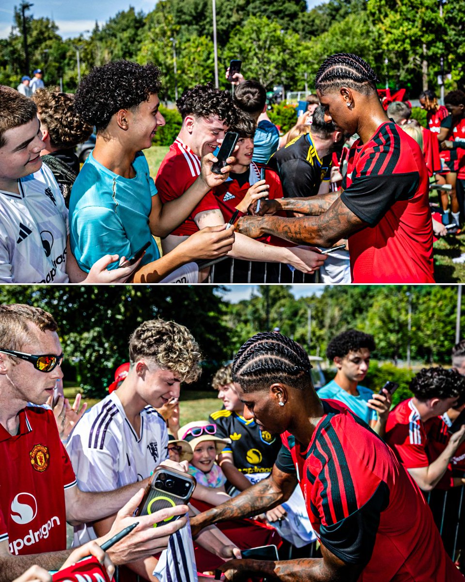 ESPNUK's tweet photo. Man United fans so happy having Marcus Rashford back at the club ❤️ https://t.co/1UzZLeEysJ