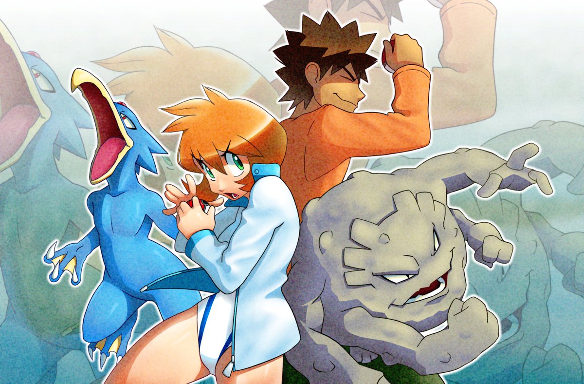 JMDesignsArt's tweet photo. Today's drawing. Gen 4 Misty and Brock, plus some friends https://t.co/RDhb0KPL82