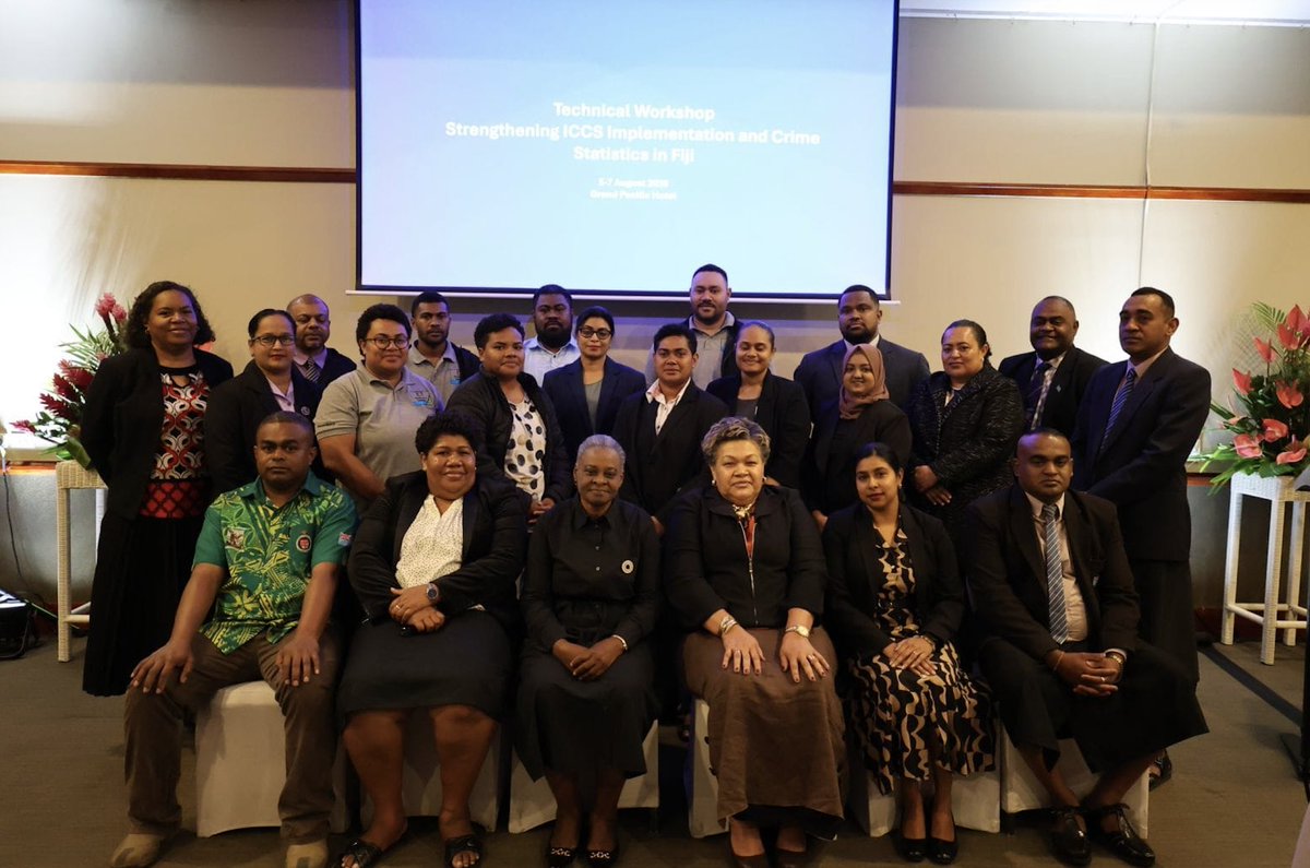 UNStats's tweet photo. On 5-7 Aug #Data4Now and @fjbureauofstats convened key national institutions in Suva to advance #ICCS implementation, develop Fiji's National Offence Index, and strengthen the production of crime and justice statistics. 

A step towards more harmonized and comparable crime data. https://t.co/ThJEmZgbCr