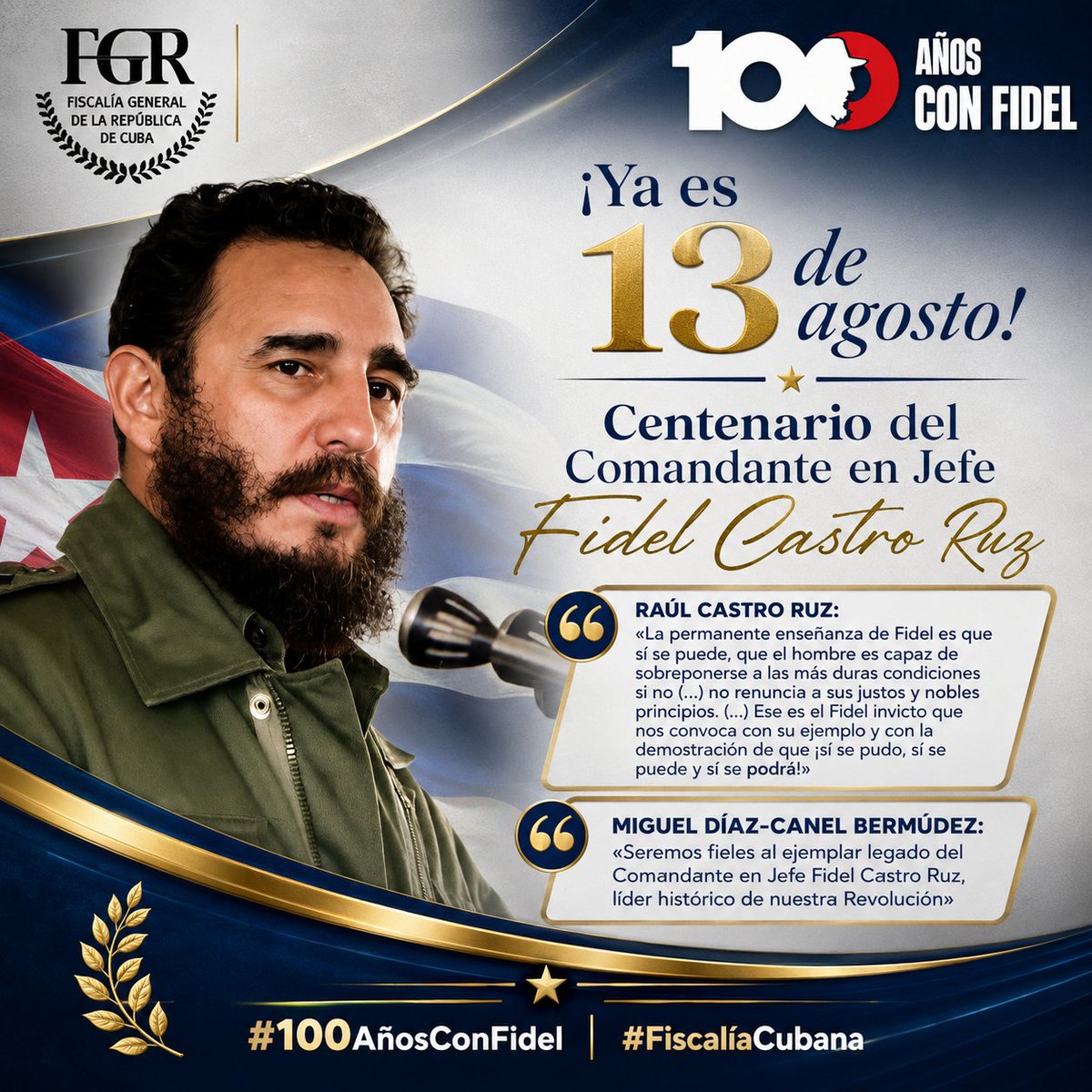 FGR_Cuba's tweet photo. Raúl: «Ese es el Fidel invicto que nos convoca con su ejemplo y con la demostración de que ¡sí se pudo, sí se puede y sí se podrá!»

@DiazCanelB: «Seremos fieles al ejemplar legado del Comandante en Jefe Fidel Castro Ruz, líder histórico de nuestra Revolución»

#100AñosConFidel https://t.co/muzCHTmmK8