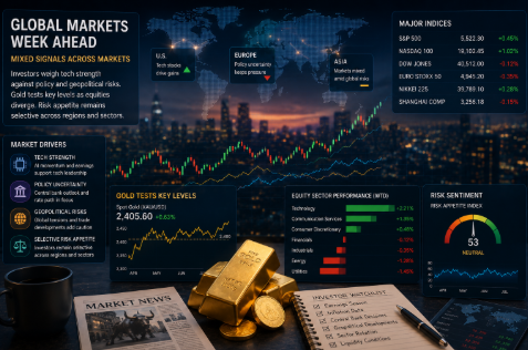 GwkxCapitalLLC's tweet photo. Global markets enter the week with mixed signals, as investors weigh tech strength against policy and geopolitical risks. With gold testing key levels and equities diverging, risk appetite remains selective across regions and sectors.
#GwkxCapital #GlobalMarkets #TechStocks #Gold #RiskSentiment #MarketNews