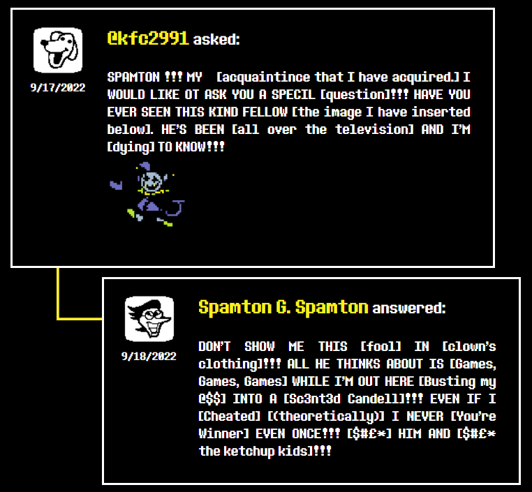 Kristophwhy's tweet photo. the concept of spamton cheating on jevil https://t.co/uCXuyzcWdg