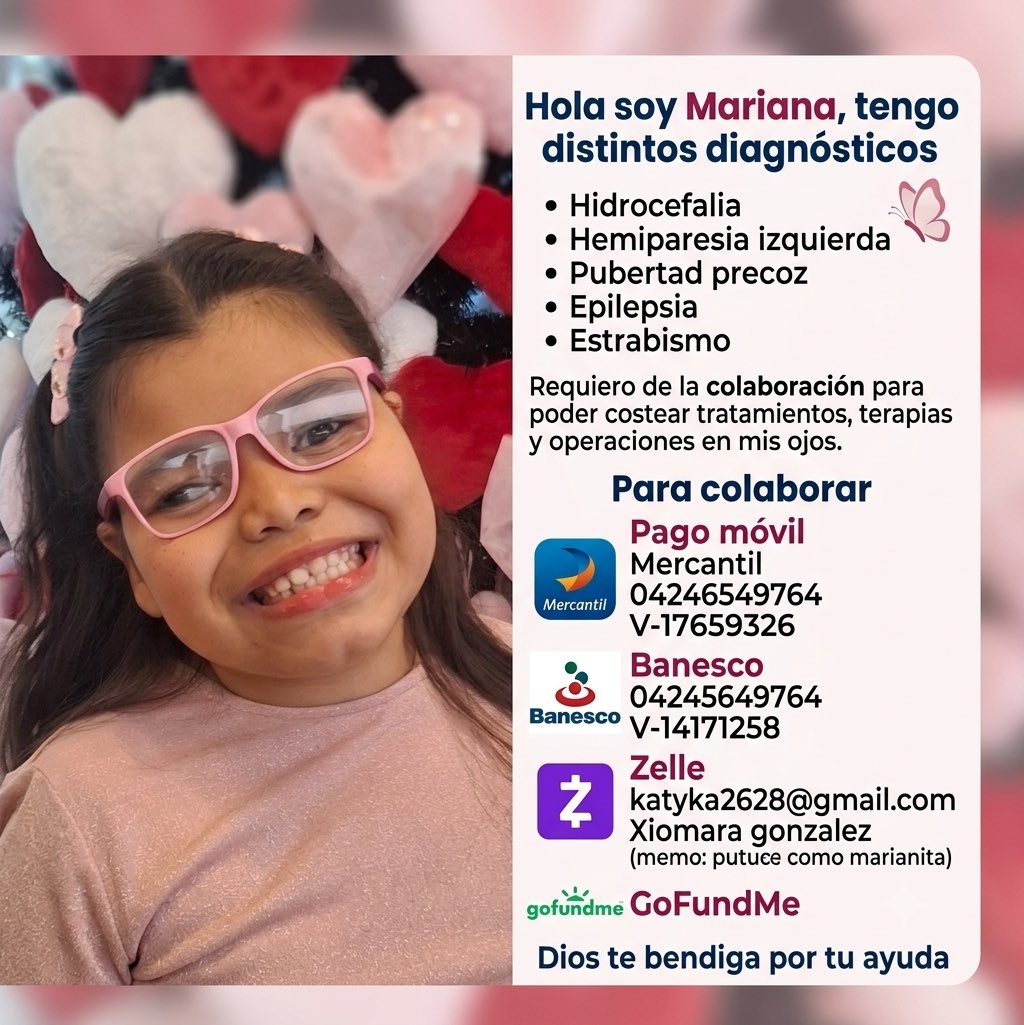 mariani87784922's tweet photo. Ruego ayuda necesito anticonvulsivo es diario d por vida aunado decapeptyl q evitar un desarrollo precoz$450,ya q por tantas infecciones y operaciones en mi cabecita tengo un descontrol hormonal q solo ese tratamiento lo detiene es costo 450$ y no menos importante operar mis ojos https://t.co/WvwagR07O7