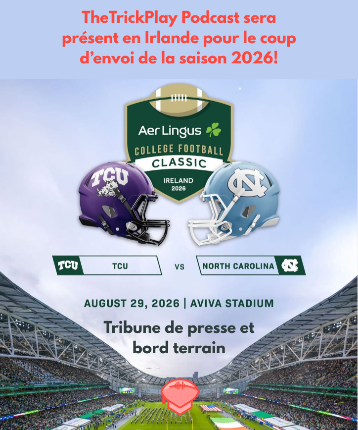 TheTrickPlayFR's tweet photo. GROSSE ANNONCE:

TheTrickPlay sera à Dublin pour suivre le coup d'envoi de la saison 2026 !

Accès media, tribune de presse, bord terrrain, avant-match... On va vous faire vivre le choc entre TCU et North Carolina ! https://t.co/A6IpcTnJp3
