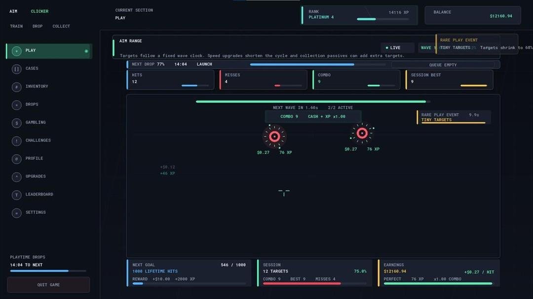 4TinsStudios's tweet photo. I’ve also been working on a side project in my spare time, Aim Clicker 🎯

A simple clicker mixed with an aim trainer:
hit targets, earn money, buy upgrades, build your skill tree, and prestige.

#indiedev #gamedev #clicker #gamemaker #idler https://t.co/Yz1fDxfev1