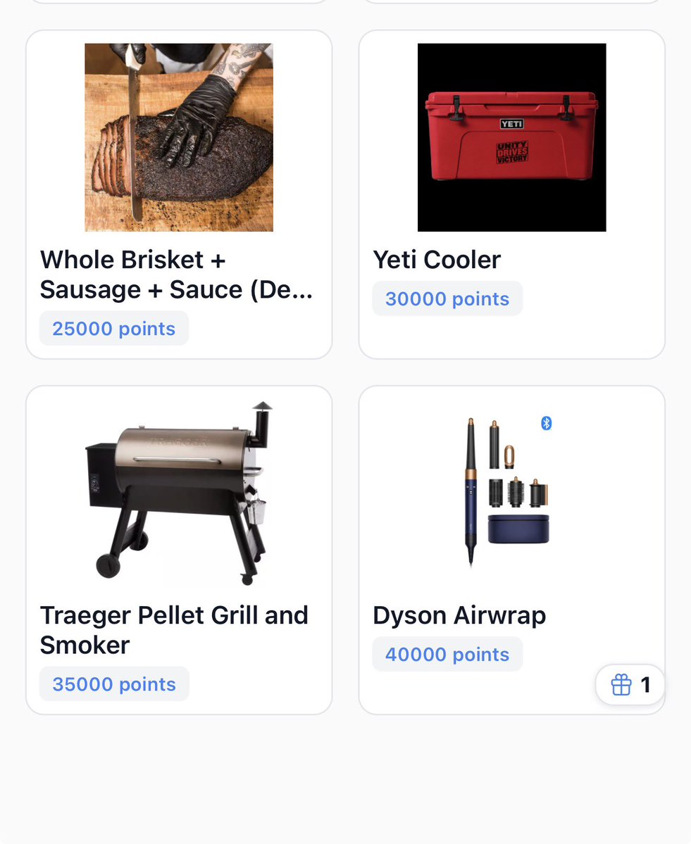 AaronTorres_'s tweet photo. Here are the rewards listed on the Abbott impact app:

Top prize based on the points is a Dyson Airwrap (retail ~$500)

Other prizes:

- VIP invite to election night watch party 
- VIP invite to governor’s mansion 
- whole brisket 
- yeti cooler
 
#txlege https://t.co/6IvzX7tvUH
