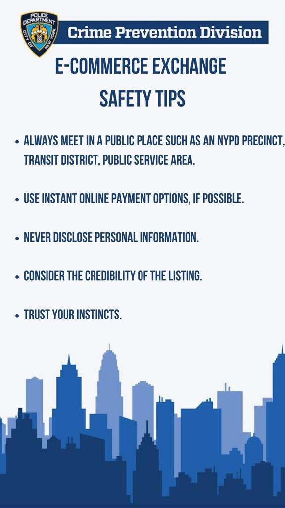 NYPD107Pct's tweet photo. Did you know the 107th Precinct is a safe E-Commerce Exchange point?  Come to any precinct to protect yourself and your property while conducting an exchange, such as one from Facebook Marketplace.  See flyer for details. https://t.co/MQCxWsZsFs